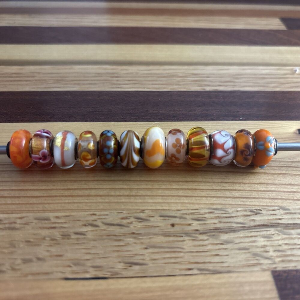 Lot Of 12 Orange Hue Beads, Trollbead Style